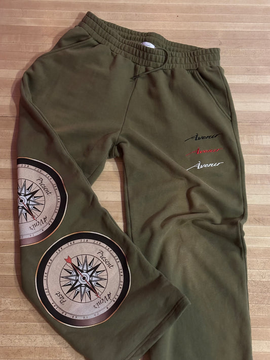 Military Green Dual Compass Sweatpants