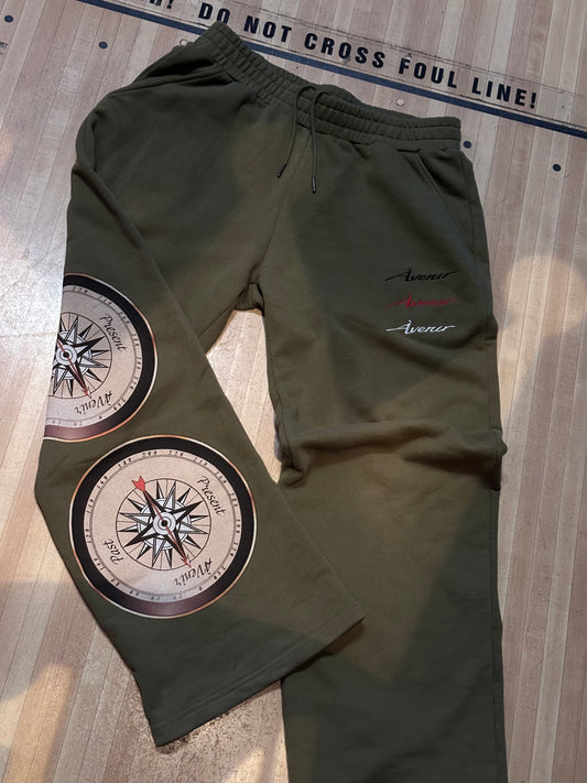 Military Green Dual Compass Sweatpants